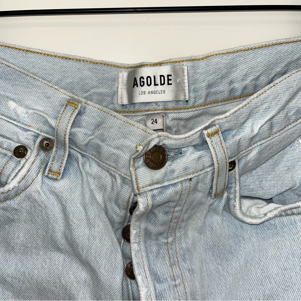 Agolde Jamie High Rise Classic Light Wash Skeptic Distressed Jeans Size 24 - Picture 4 of 5